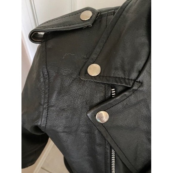 'BIKERS LEATHER STUFF ' BLACK Zippered, Studded Leather Jacket Girls/Tween (L) - Picture 2 of 12